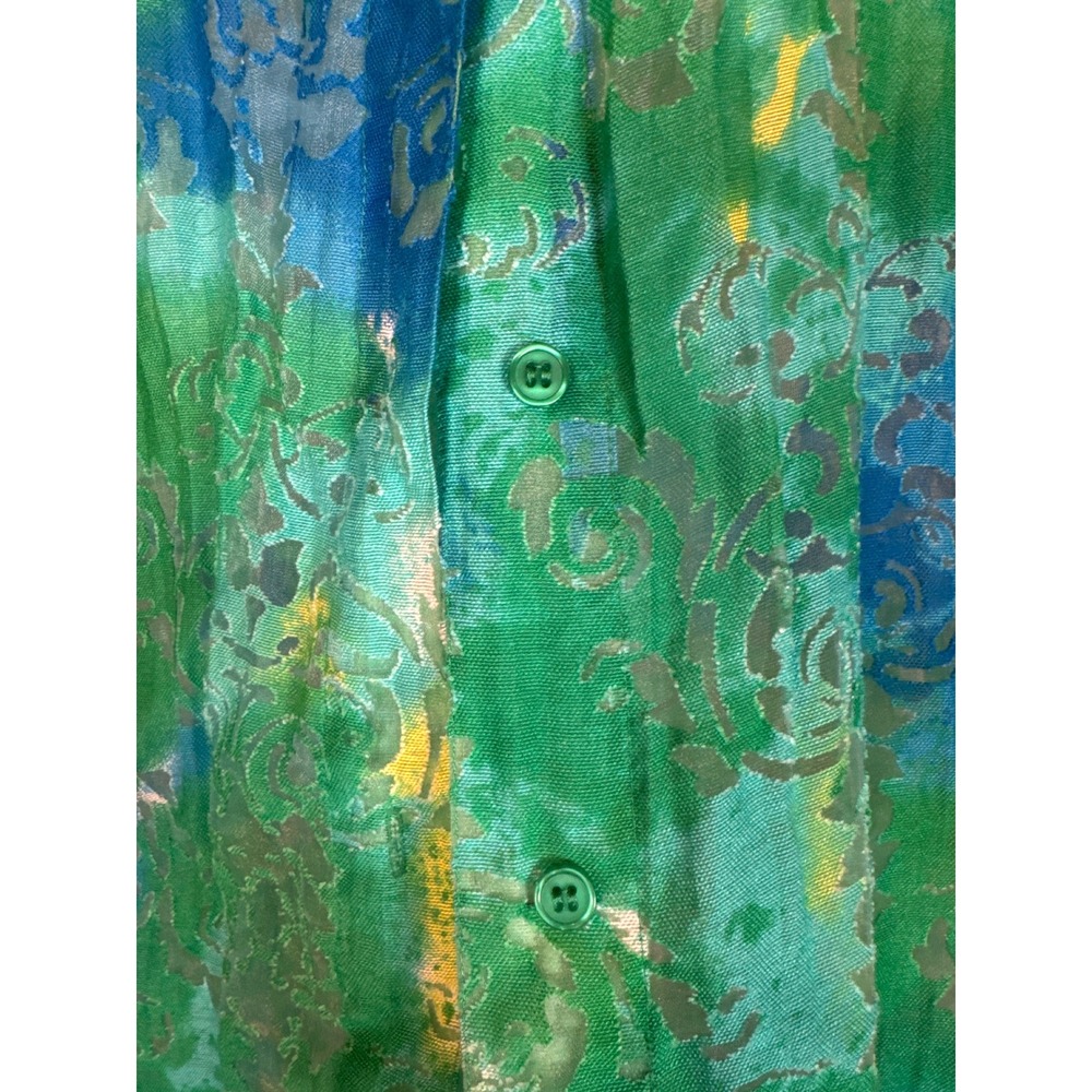 Tantrums Women's Green Blue Floral Burnout Button Down Top Size L - Picture 3 of 6